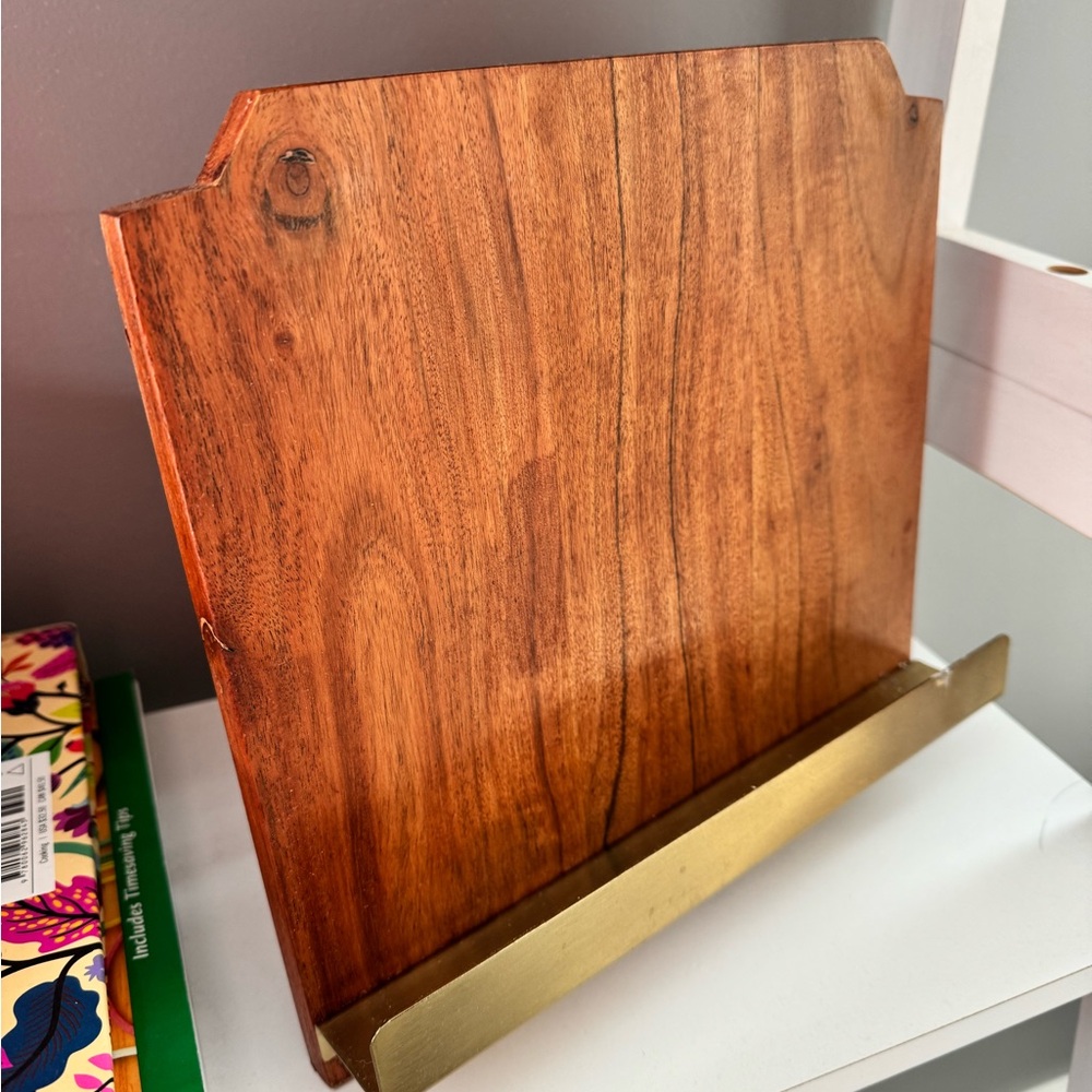 Wooden Book Stand with Gold Accent